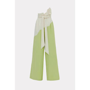 Julia Allert High‑Waisted Two‑Tone Flare Trousers in Pistachio